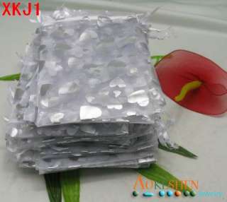 10x15cm white silver heart organza wedding favor gift bags pouched 