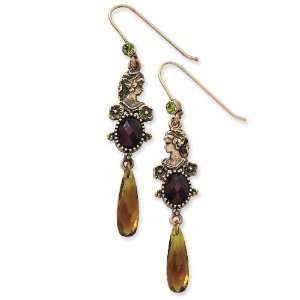   tone Olivine/Dark Purple Crystal Drop Earrings: 1928 Boutique: Jewelry