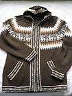   Peru Alpaca Sweater Jacket with Hood, Full Zipper Brown White PACAS L