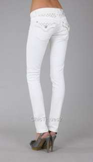 Miss Me Jeans Metallic Silver Rhinestone Yoke White Denim Skinny 