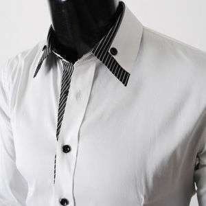   NWT Mens casual double collar cuff slim fit dress shirts WHITE  