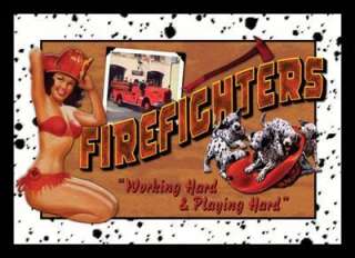 Firefighing Metal Sign Pin Up Girl Dalmations Plaque  
