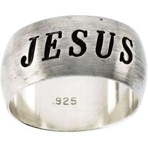    Sterling Silver SIZE 11.00 Antiqued Half Round Jesus Ring Jewelry