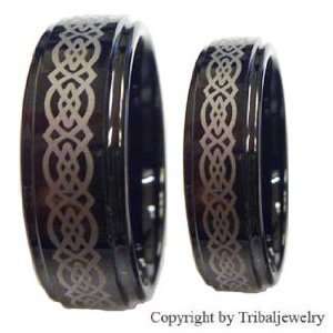  8MM Men & 6MM Women Black Tungsten Carbide Wedding Band Ring Set 