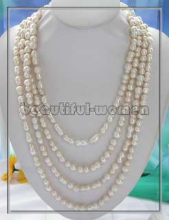 Long 100 14mm white double freshwater pearl necklace  