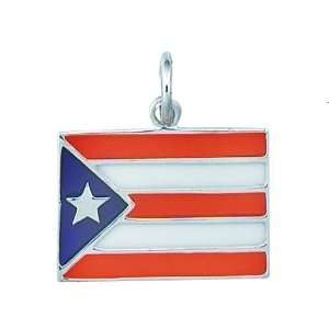  Sterling Silver ENAMEL PUERTO RICO FLAG Charm Jewelry