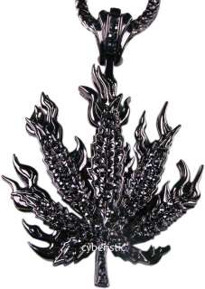 New Black Weed Marijuana CZ Leaf Pendant Necklace Chain  