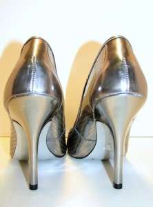   SIMPSON SIGNATURE CLASSIC PUMPS SILVER PATENT LEATHER 4 HIGH HEELS 9B