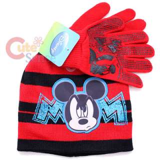Disney Mickey Mouse Beanie Gloves Set  Magic Stretchable Gloves :Red 