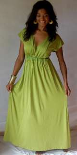 C703S LIME GREEN/DRESS LONG M L XL 1X 2X JERSEY STRETCHED EMPIRE MAXI 