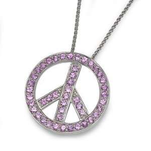  Pink Sapphire Peace Sign Necklace: Jewelry
