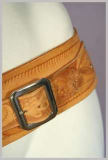 Vintage Hand Tooled Tan Leather Western Gun Holster & Belt  