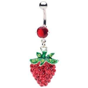  Crystal Red Sassy Sweet Strawberry w/Green Leaf Belly Button 