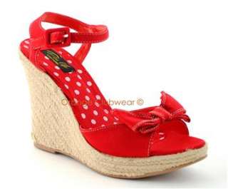PINUP Womens Hemp Platform Red Wedges Sandals Hot Shoes  