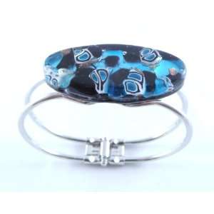    Blue Black Silver Venetian Murano Glass Metal Bracelet Jewelry