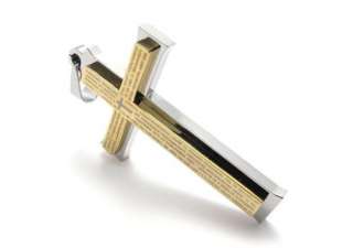 Mens Gold Silver Stainless Steel Cross Pendant Necklace  