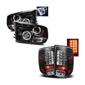  Dodge Ram 1500 Black LED Halo Projector Headlights + LED Tail Lights 