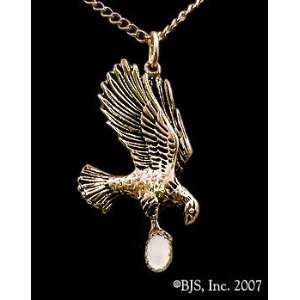  Eagle Necklace with Gem, 14k Yellow Gold, Moonstone set gemstone 