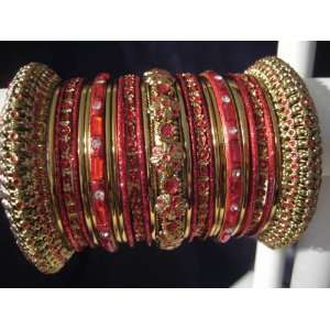 Indian Bridal Collection! Panache Indian Red Bangles Set in Gold Tone 