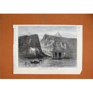  1866 Helena Troop Ships Anchor Sea Mountain Scene