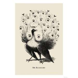 Optical Illusion Puzzle Peacock and Mr. Bluebeard Giclee Poster Print 