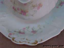 Vintage AHRENFELDT Limoges French Porcelain Gravy Boat Gold Pink 