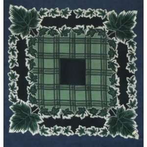  Vintage Ladies Handkerchief Green Ivy And Plaid Design 