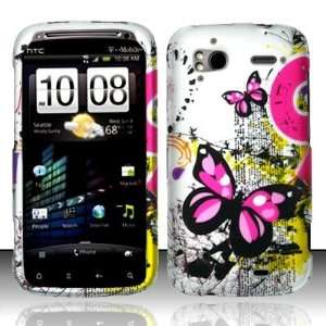 SILVER BUTTERFLY Hard Rubber Feel Plastic Cover Design Case for HTC 