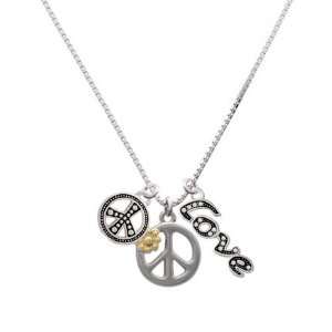 Large Silver Peace Sign with Gold Daisy and Swarovski Crystal, Peace 