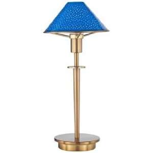   Blue Glass Antique Brass Mini Holtkoetter Desk Lamp