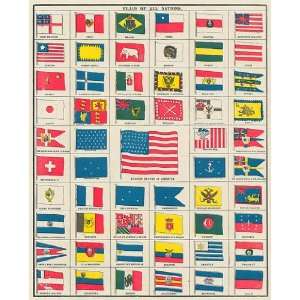  Cram 1894 Antique Print of Flags of the World: Kitchen 