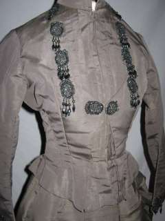 1880s Victorian Silk Bustle Dress w Carnival Beads SM  