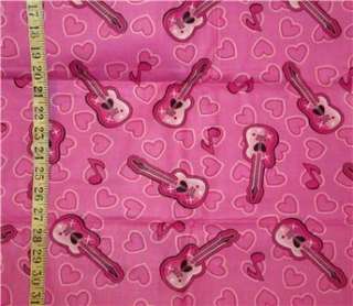 GUITARS~LOVE HEARTS~MUSIC NOTES~PINK Background~Fat 1/4  