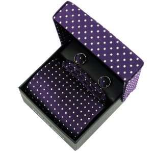 Luxury Mens Business Matching Purple Dots Tie Handkerchief & Cuff Link 