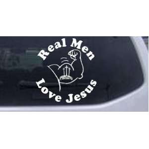 White 12in X 11.2in    Real Men Love Jesus Christian Car Window Wall 