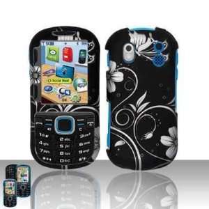  Black with White Vine Flower Design Rubberized Snap on 