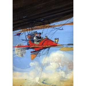   Man Flying Blimp. Decor with Unusual Images. Great Room Art