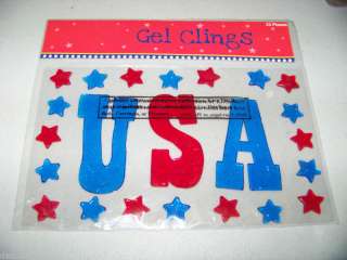 23pc 4th of JULY Patriotic Party GEL WINDOW CLINGS USA  