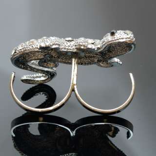 Lizard rings Double two 2 Finger animal ring silver new  