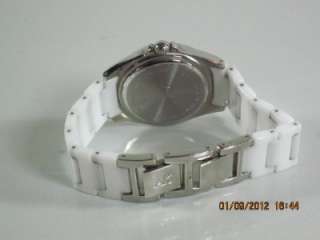 AK Anne Klein 10/9683 Womens White Ceramic Bracelet Crystal MOP Watch 