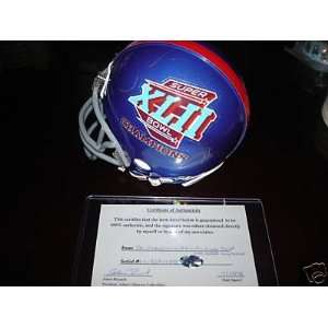Brandon Jacobs & Osi Umenyiora Autographed Super Bowl XLII mini helmet 