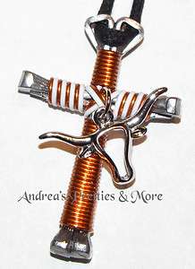   Cross Horseshoe Nail Necklace w/ UNIV OF TEXAS LONGHORN charm 4choices