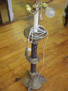 Antique Ornate Cast Brass Floor Lamp Twin Bulbs  