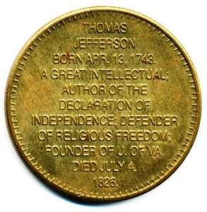 United States Old Commemorative Medal Thomas Jefferson  