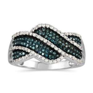  Blue And White Diamond Ring in 10K White Gold: SZUL 
