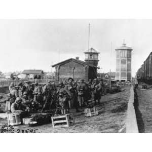 French Troops by a Railway Station During World War I Photographic 
