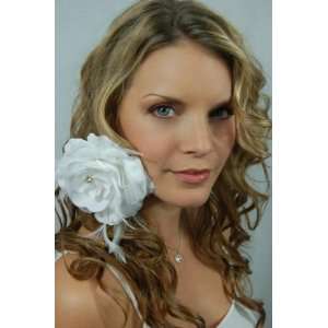  NEW Large White Feather Rose Hair Clip, Limited. Beauty