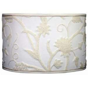 Crewel Lamp Shade Round Drum Floral Vine Off White Cotton 