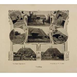  1910 Thatching Roof Thatch Cottage W. T. Green Print 