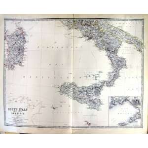   ANTIQUE MAP 1883 LIPARI ISLANDS MALTA NAPLES BAY